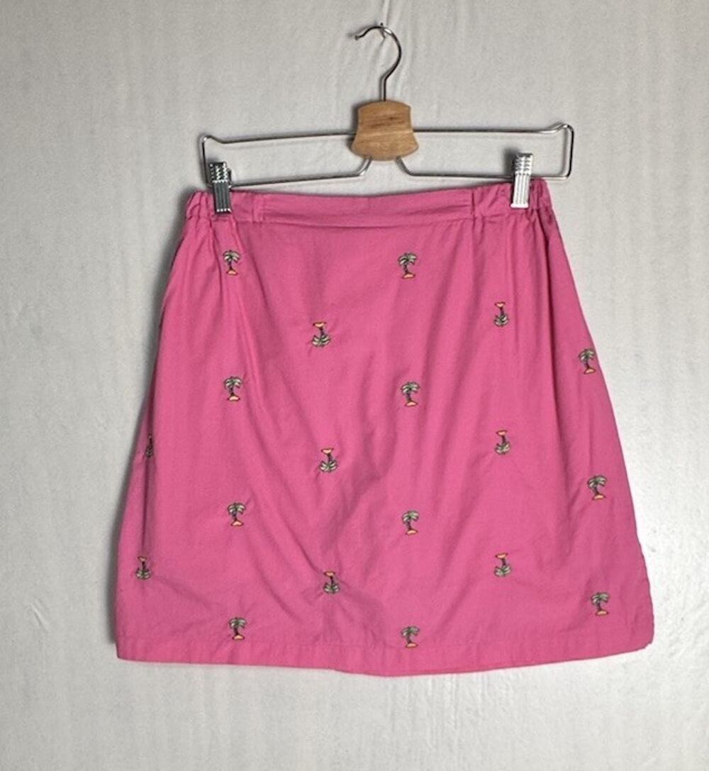 Vtg Y2K Eccobay Pink Palm Tree Embroidered Skort Preppy Tropical Mini Skirt Sz M
